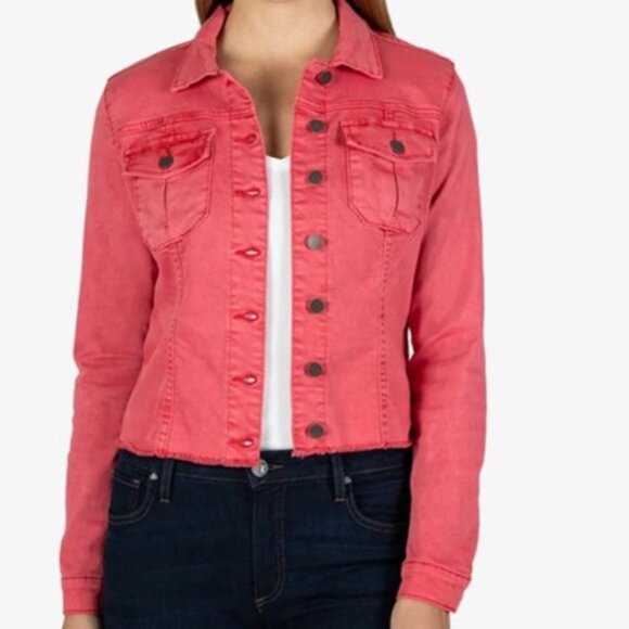 Kut from the Kloth Fray Hem Red Denim Jacket Large - Picture 1 of 9